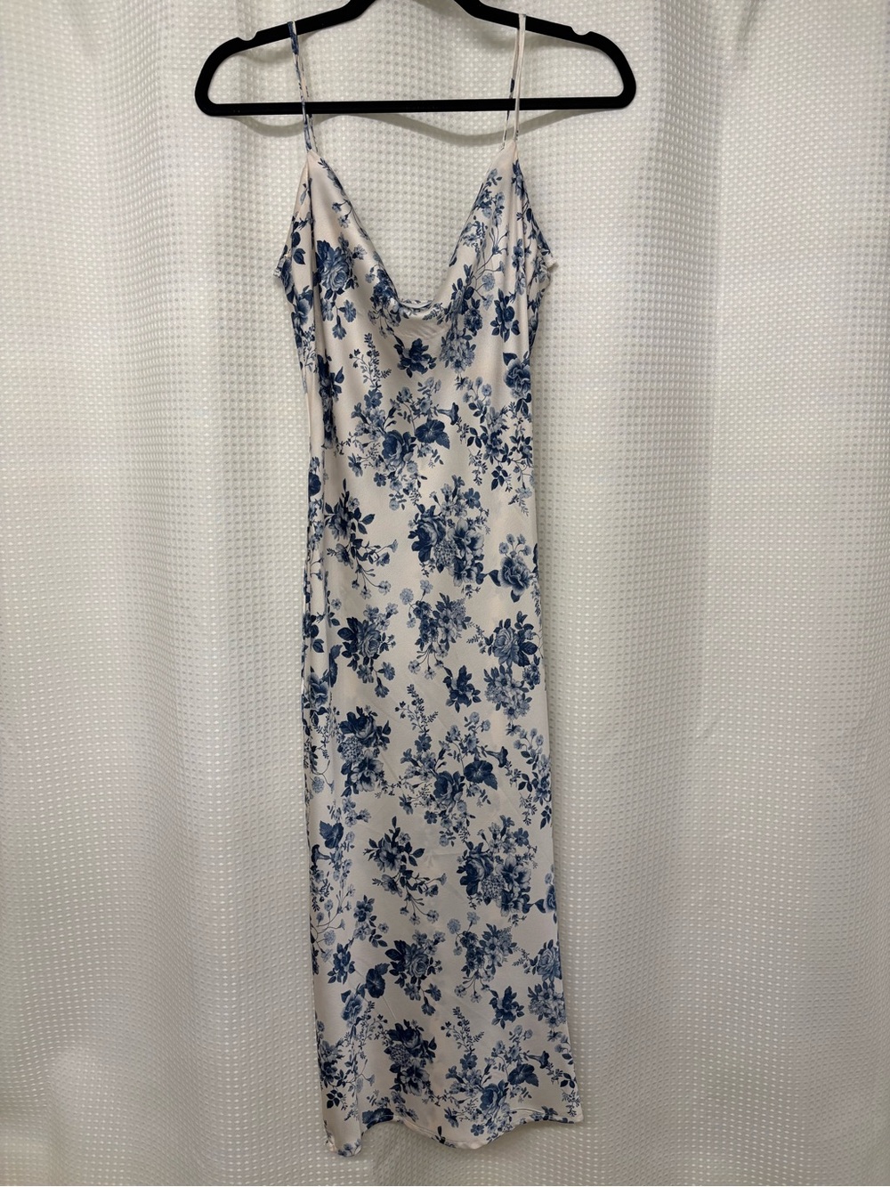 Lovely Day Blue Floral Satin Cowl Neck Maxi Dress S